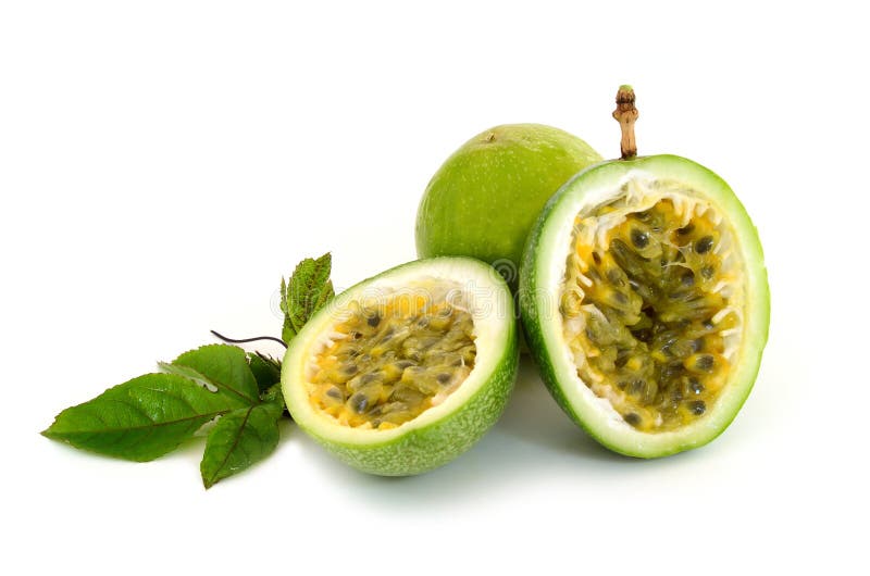 Fresh Green Passion Fruit Isolate on White Background Stock Image