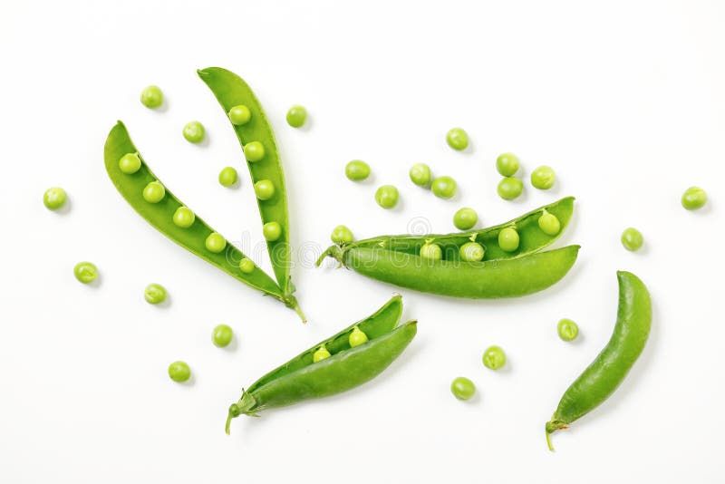 Fresh Green Pea Pod with Beans Isolated on White Background Stock