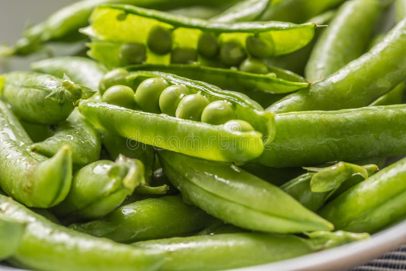Fresh Green Pea Seeds and Pods Close Up Stock Image Image of