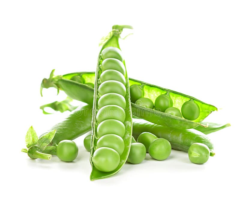 Fresh green peas pods isolated on white