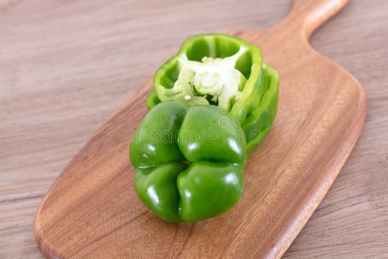 Fresh Green Pepper on Cutting Board Stock Image Image of organic