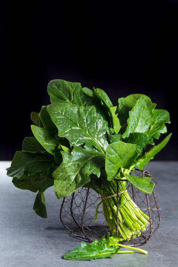 Fresh Green Raw Wild Spinach Leaves Stock Image - Image of table