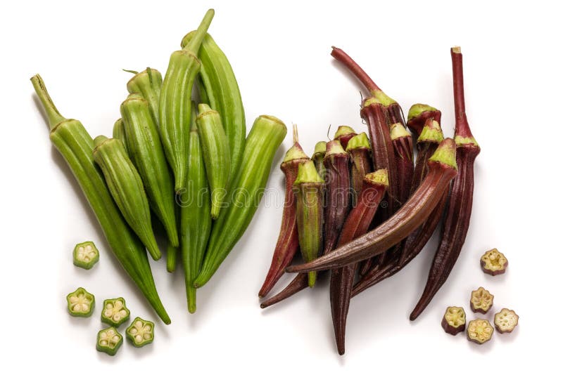 Fresh Green and Red Okra stock photo. Image of pile 151236506