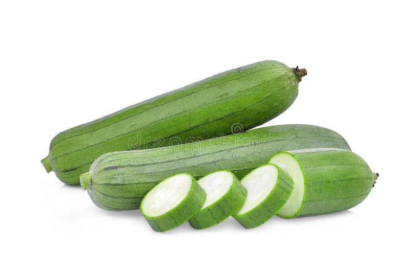 Fresh green sponge gourd or luffa with slice isolated on white background