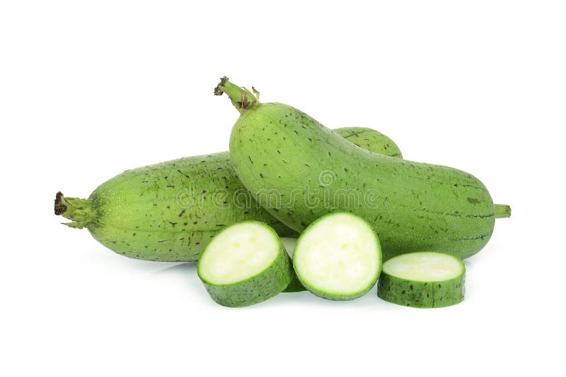 Fresh green sponge gourd or luffa with slice isolated on white background