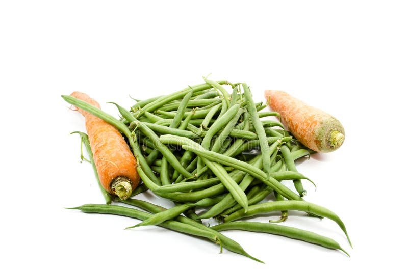 Fresh Green Stick beans with Carrots royalty free stock photo