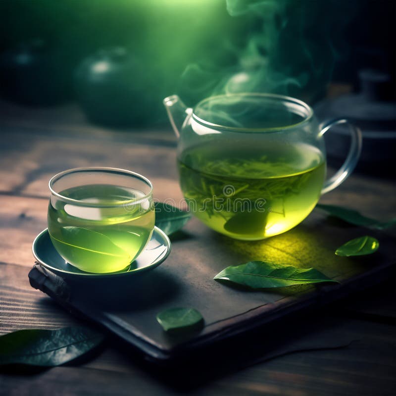 Fresh Green Tea in Glass Cup Stock Illustration Illustration of