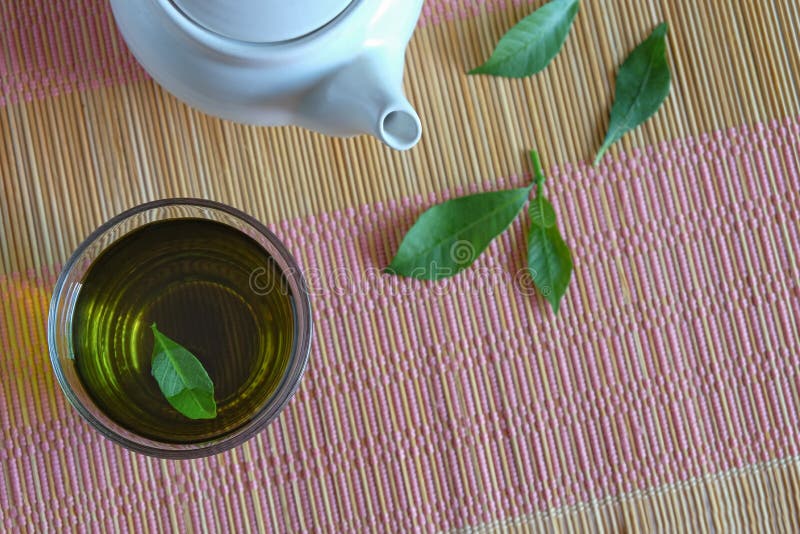Fresh Green Tea with Tea Leaves and Tea Stock Image Image of