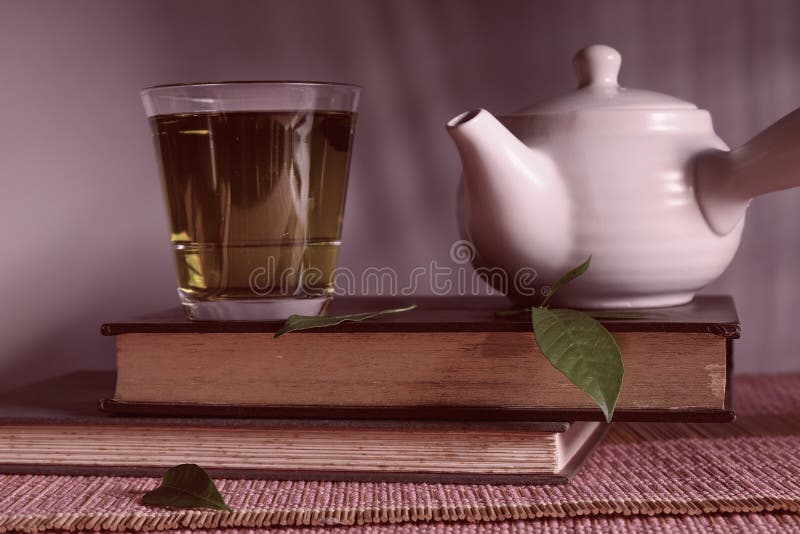 Fresh Green Tea with Tea Leaves and Pot Stock Photo Image of herb