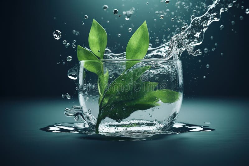 Fresh Green Tea with Tea Leaves in the Water. Generative AI Stock