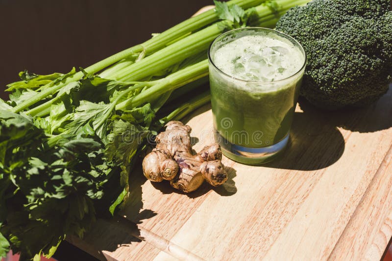 Fresh Green Vegetable Juice Stock Image Image of board, food 35851281