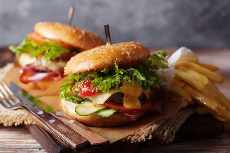 Fresh Grilled Beef Burger And French Fries Stock Image Image Of