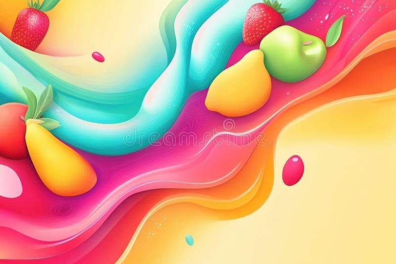 Fresh groceries flow in vibrant colors with smooth gradients creating an abstract dynamic background design Generative. A dynamic display of fruits cascades through vibrant colors and smooth liquid gradients, showcasing an abstract design of fresh groceries in motion. AI generated