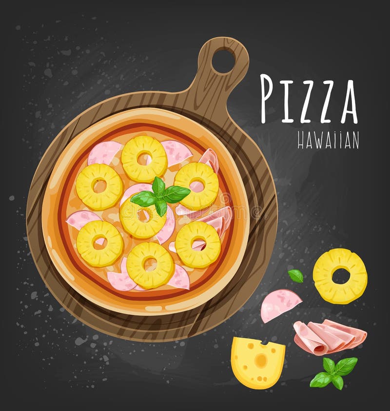 Hawaiian Pizza Recipe On Chalkboard Stock Vector Illustration of food