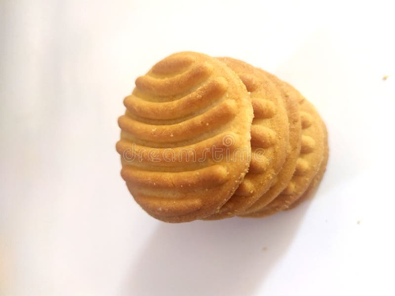 Fresh Healthy Crispy Brown Biscuit Isolated on White Background Stock