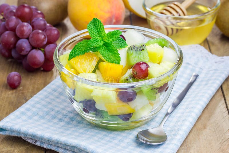 Fresh Healthy Fruit Salad in a Glass with Whipping Cream Stock Image Image of dinner, calorie