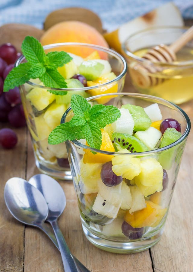 Fresh Healthy Fruit Salad in a Glass with Whipping Cream Stock Image Image of dinner, calorie