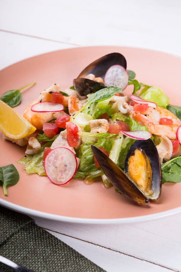 Fresh Healthy Seafood Salad Stock Photo - Image of plate, delicious ...