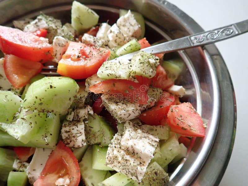 Balkan Salad Served on Crispy Bread. Stock Image - Image of culinary ...