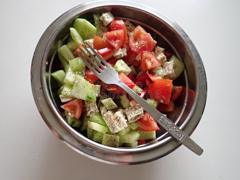 Balkan Salad Served on Crispy Bread. Stock Image - Image of culinary ...