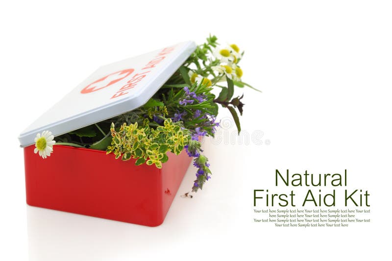 Fresh herbs in first aid kit royalty free stock photography Fresh herbs in first aid kit royalty free stock photography