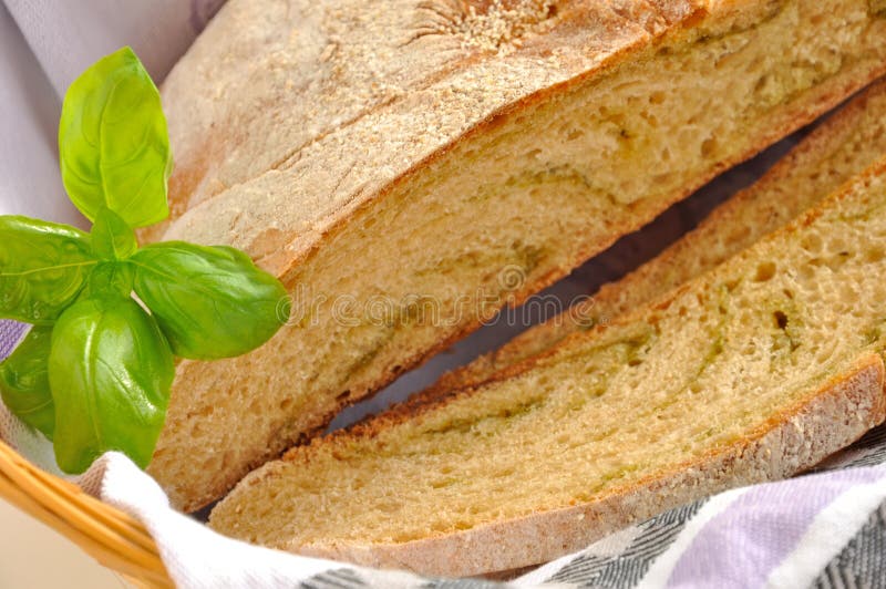 Fresh homebaked wheat bread in the basket.