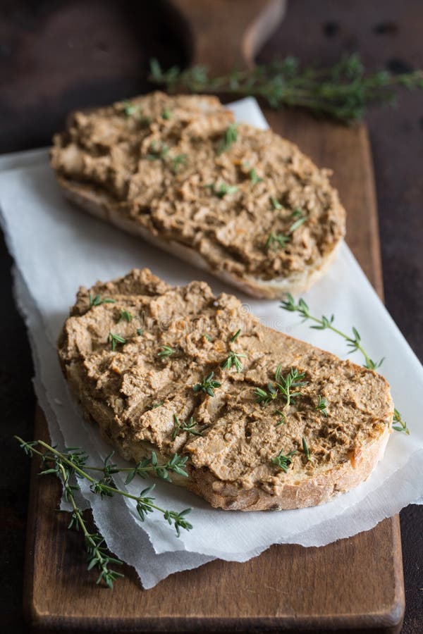 Fresh Homemade Chicken Liver Pate. Chicken Liver Pate on Bread and in