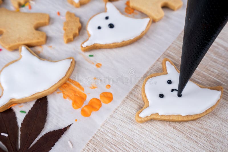 Fresh homemade decorating halloween dessert with ghost