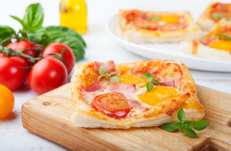 Fresh Homemade Square Pizza With Vegetables, Basil Stock Image Image