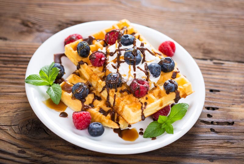 Fresh homemade waffles stock images