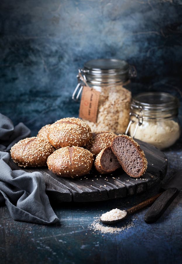 Fresh Homemade Whole Grain Burger Buns Stock Image Image of knife