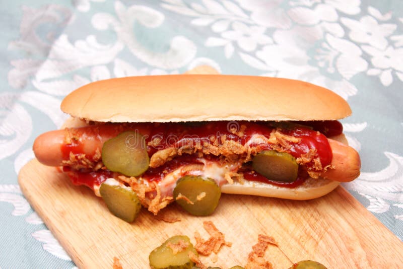 Fresh hot dog stock photo. Image of food, cucumbers, onions 42856774