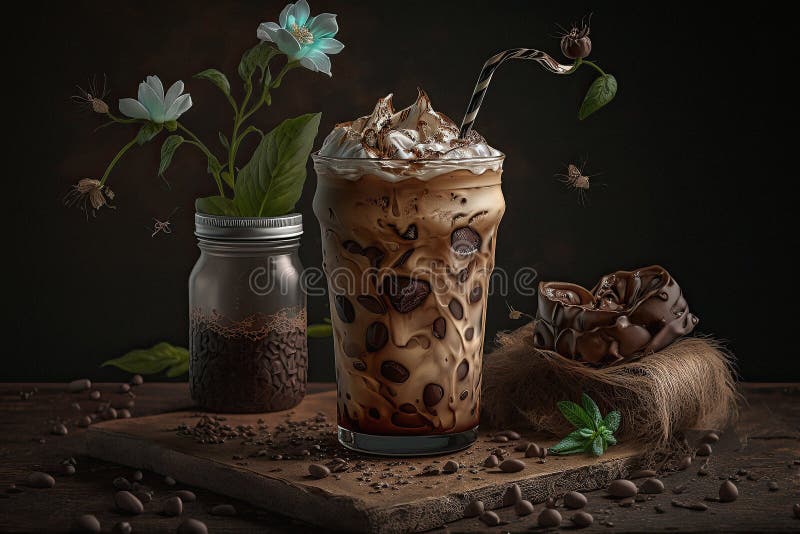 Fresh iced coffee for summer days with coffee beans