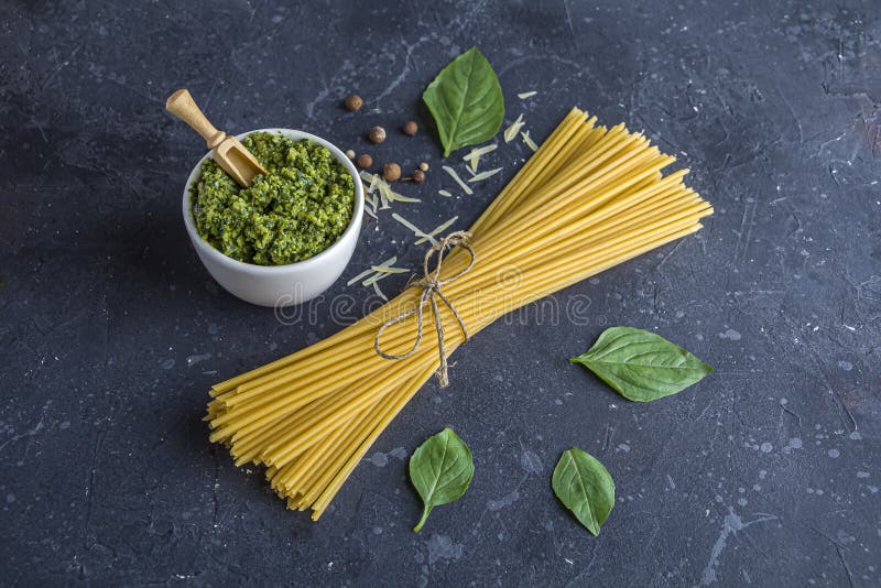 Fresh Ingredients for Cocking Traditiona Italian Pasta. Cooked Sauce