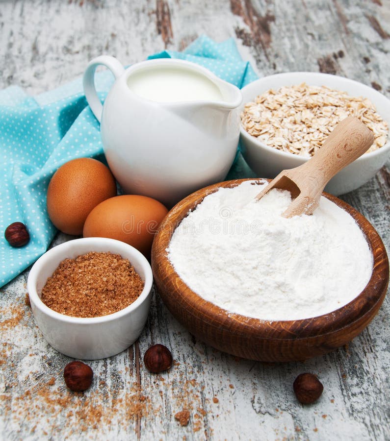 Fresh ingredients for oatmeal cookies