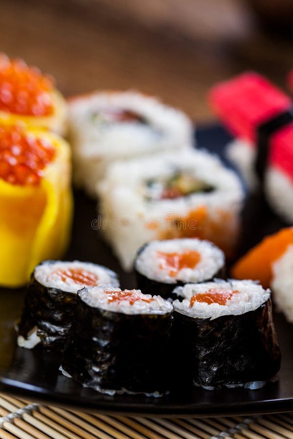 Fresh Japanese sushi set stock photo. Image of diet, dish 38299114