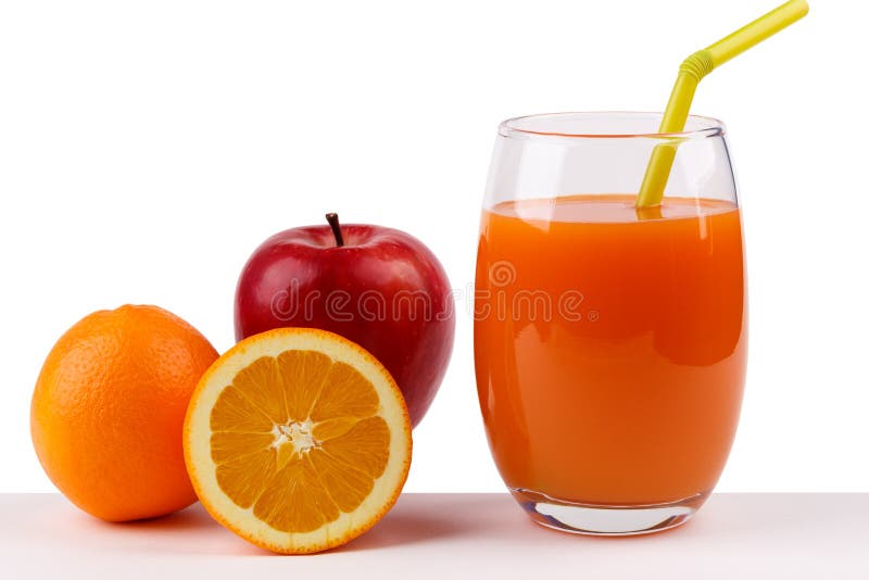 Fresh Juice from Apple and Orange on White Background Stock Photo