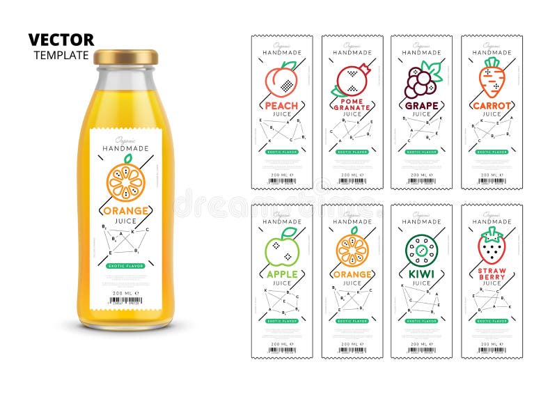 Glass juice bottles set Royalty Free Vector Image