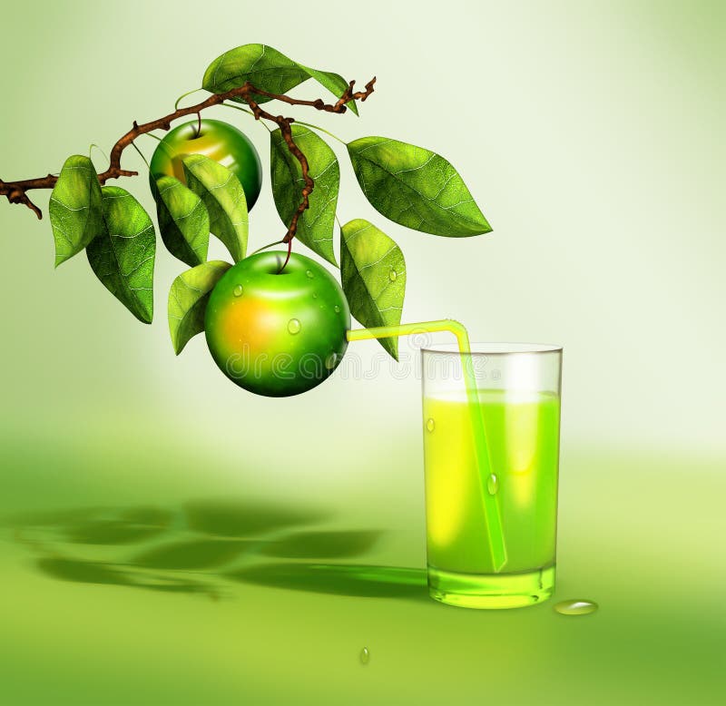 Fresh Juice with Straw Drinking from Green Apple Stock Image Image of