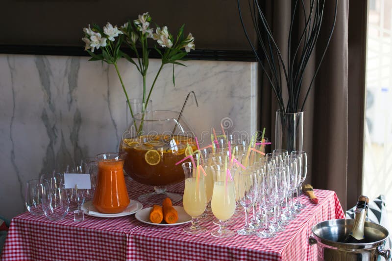 Fresh Juice on a Table in a Restaurant. Healthy Drinks Stock Image