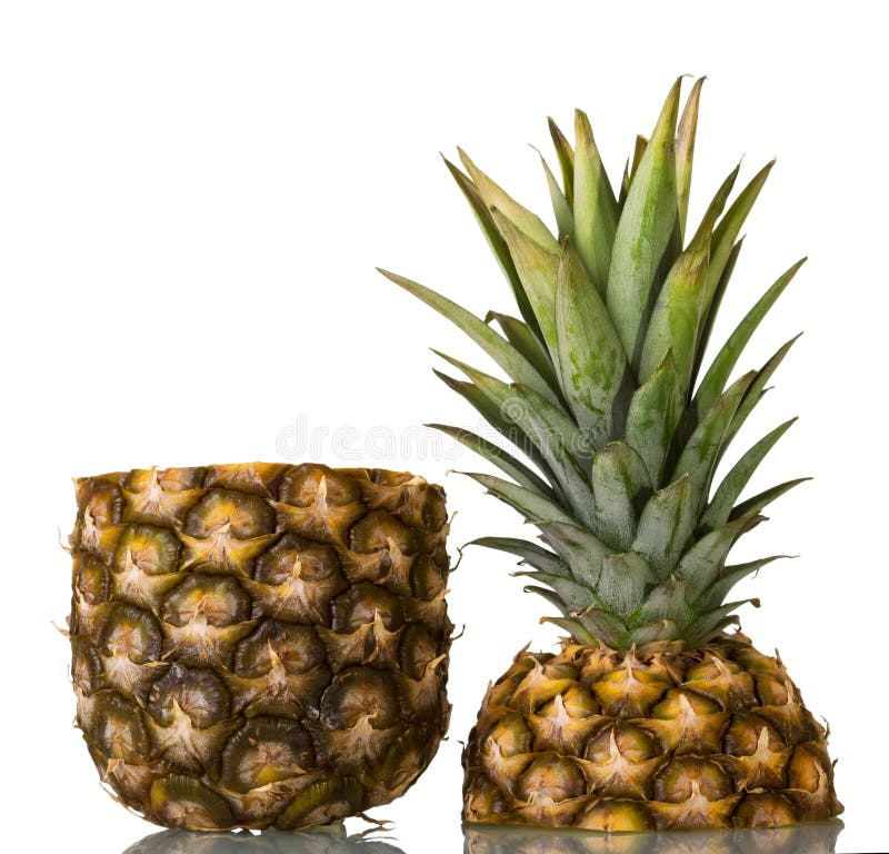 Fresh Juicy Pineapple Cut into Two Pieces Isolated on White Stock Image Image of health