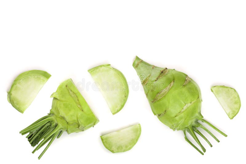 Fresh kohlrabi with green leaves isolated on white backround with copy space for your text. Top view. Flat lay royalty free stock image Fresh kohlrabi with green leaves isolated on white backround with copy space for your text. Top view. Flat lay royalty free stock image