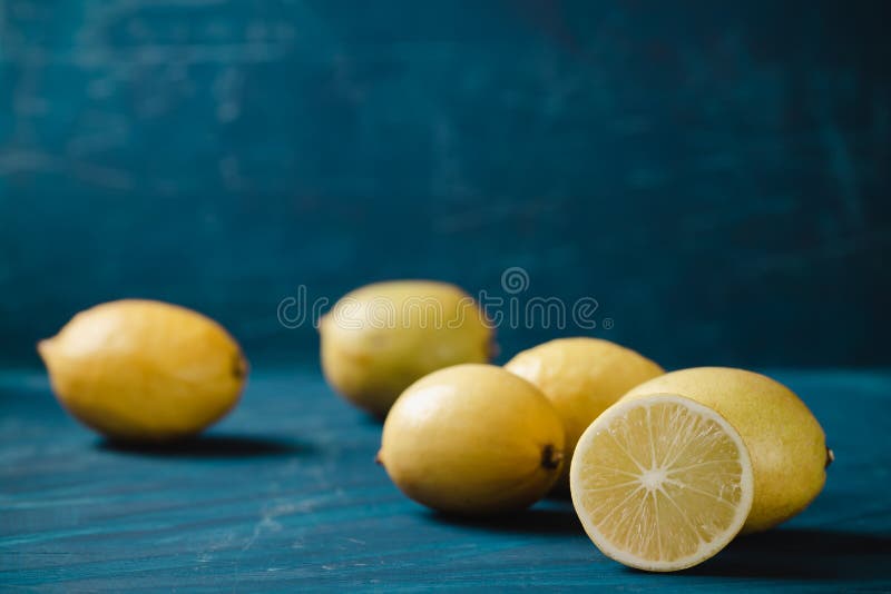 Fresh Lemon on Dark Green Color Background Stock Image Image of