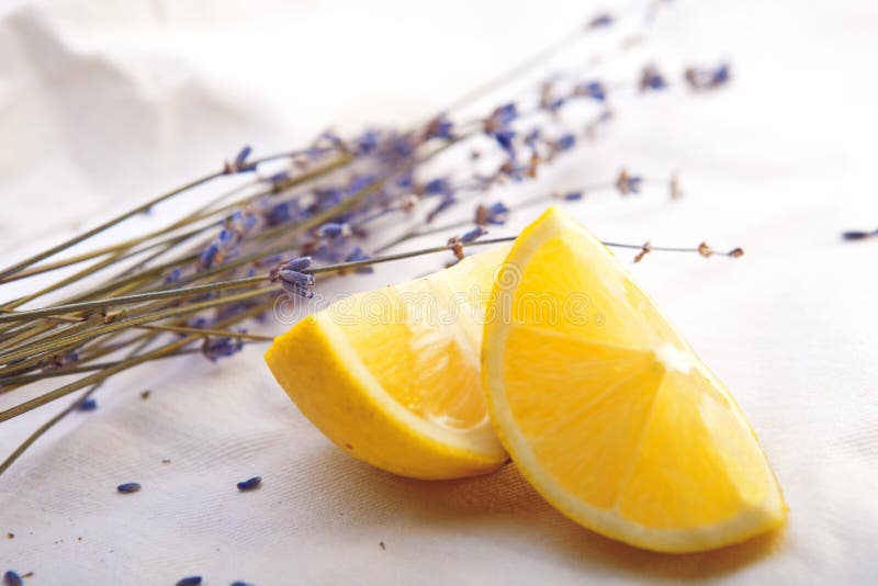 Aromatherapy with Lemon and Lavender Stock Photo Image of twig
