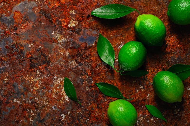 Fresh Lime with Leaves on Rusty Metal Background Stock Image Image of