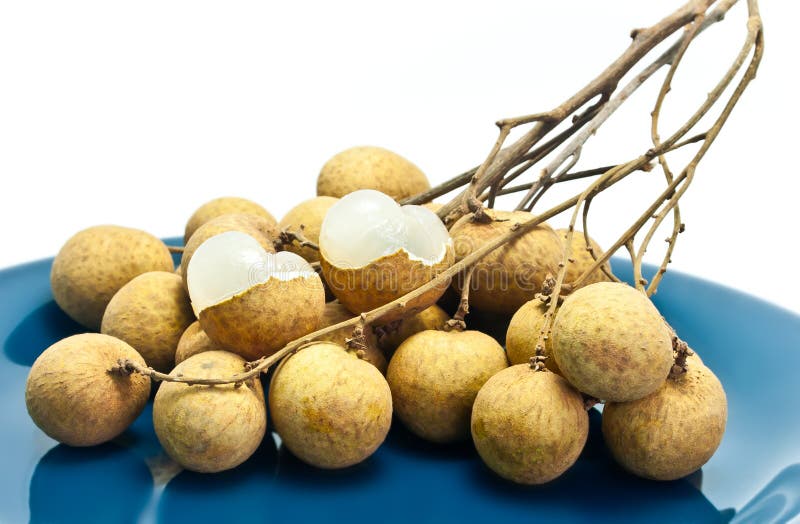 Fresh Longan Fruit On Blue Dish royalty free stock image