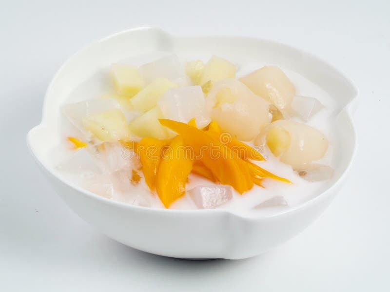 Fresh Lychee, Peach and Jerry with Coconut Milk Stock Photo Image of