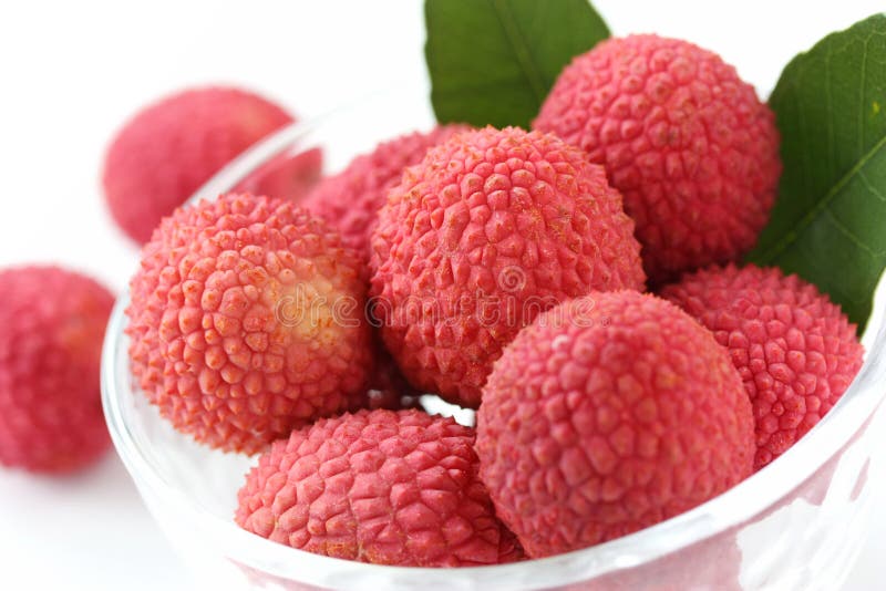 Fresh lychees in glass bowl