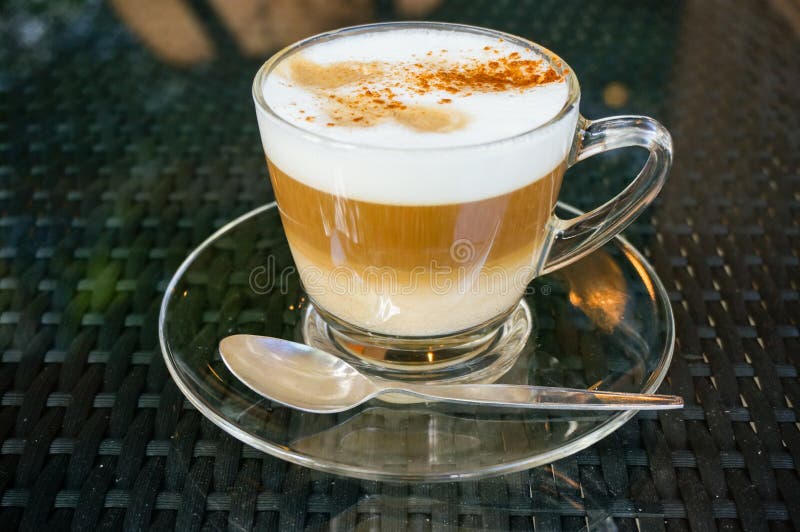 Fresh Made Cappuccino Coffee in a Glass Cup. Stock Image Image of