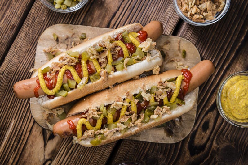 Fresh Made Hot Dog with Fried Onions and Cucumbers Stock Image Image